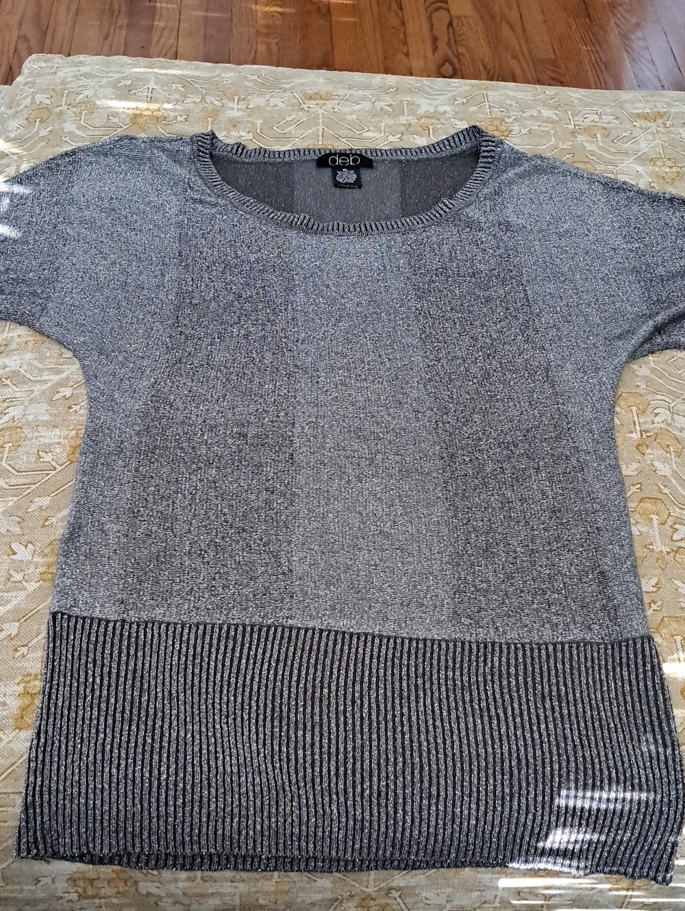 Deb Metallic Silver-Gray Short Sleeve Knit Top